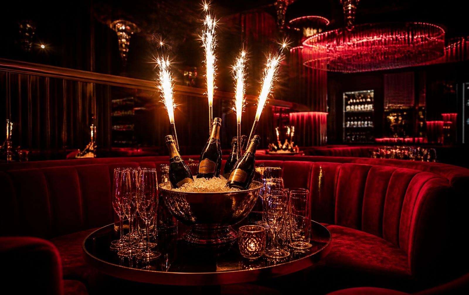 VIP lounge with premium bottle service and warm atmospheric lighting